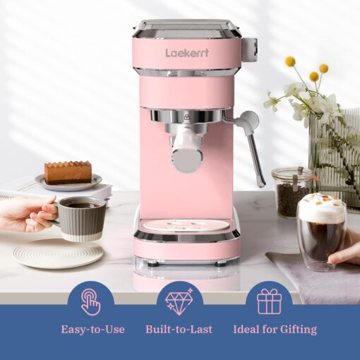 Laekerrt Professional Espresso Machine 20 Bar, Espresso Maker with Milk Frother Steam Wand, Stainless Steel Home Coffee Machines for Cappuccino and Latte, Gift for Women Wife Daughter or Mom, Pink - Image 7