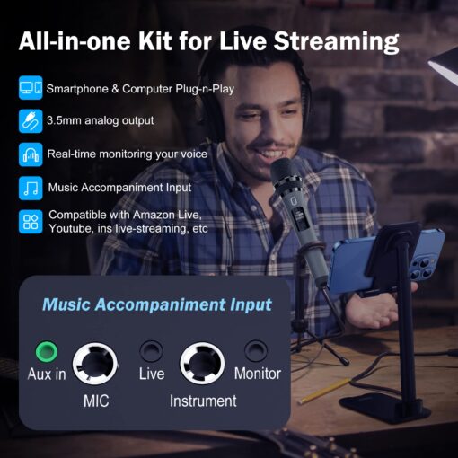 JYX Karaoke Machine, 10" Woofer Big Bluetooth Karaoke Speaker, Portable Microphone Speaker with 2 Wireless Mics, Party Lights, Supports Vocal Cut, TWS/Bluetooth/REC/USB/TF/AUX - Image 5