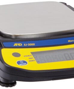 A&D Engineering EJ-2000 Newton Compact Electronic Toploading Balance with LCD Display, 127mm x 140mm Pan, +/-0.1g Linearity, 2100g Capacity, 0.1g Readability