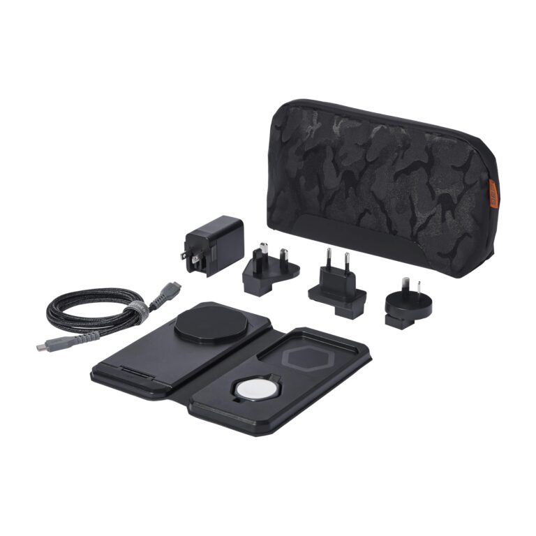 UAG SRGE 3-in-1 Travel Desktop Charger 15W Foldable Wireless Charging Station Compatible with MagSafe for iPhone 15, AirPods, Apple Watch, Black/Gray (25W USB-C PD Charger & Global Adapter Included) - Image 7