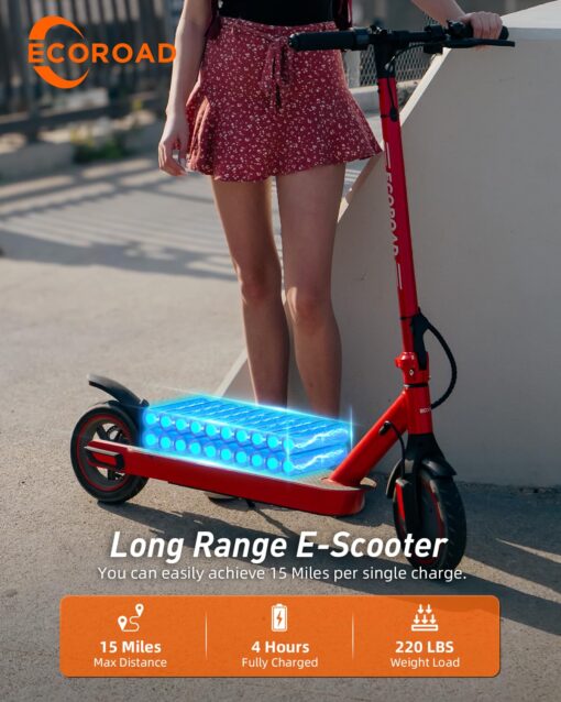 ECOROAD EC6 Electric Scooter for Adults, 15Miles Long Range,19Mph Top Speed, Commuting Electric Scooter with Cruise Control, Double Braking Systems E Scooter for Adults and Teens - Image 7