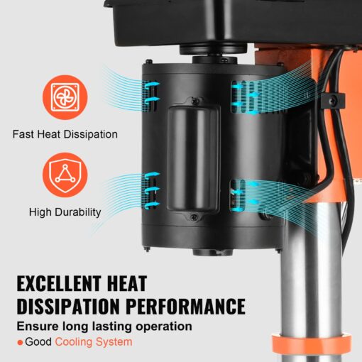 VEVOR 12 in Benchtop Drill Press, 5 Amp 120V, Variable Speed Cast Iron Bench Drill Press, 12 in Swing Distance 0-45° Tiltling Worktable with Laser Work Light, Tabletop Drilling Machine for Wood Metal - Image 9