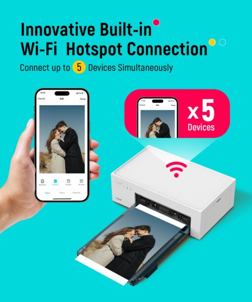 Liene M100 4x6'' Photo Printer, Phone Printer 100 Sheets & 3 Cartridges, Full-Color Photo, Portable Instant Photo Printer for iPhone Android, Thermal Dye Sublimation, Wi-Fi Picture Printer 100 Papers - Image 5