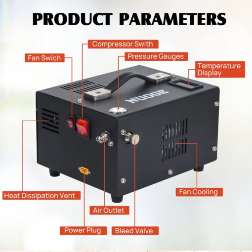 NUOGE Pcp Air Compressor 4500Psi 30Mpa Powered by Car 12V Dc or Home 110V Ac W/Converter Paintball/Scuba Tank Compressor Pump - Image 5