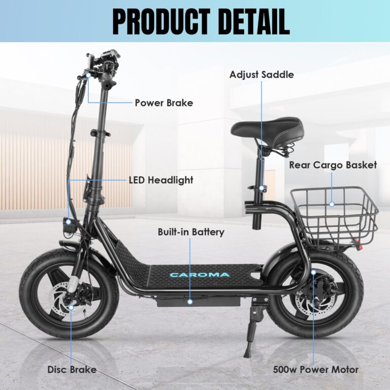 Caroma Peak 560W Electric Scooters for Adults, 14" Tire,188Wh Battery, 15Miles Range, 20MPH Top Speed, Adjustable Electric Scooter with Seat, Commuter Ebike for Adults&Teens(Black) - Image 2