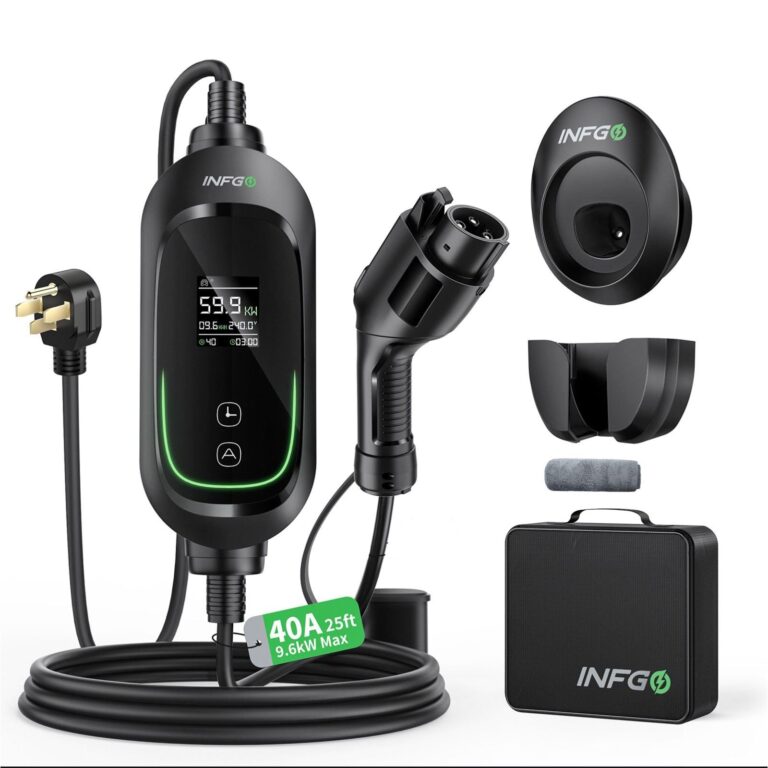INFGO Level 2 EV Charger, 40 Amp, Portable EV Charger for Home, J1772, 25ft Cable, 240V, Charging Stations with LED Display and Breath Ring Indicator, NEMA14-50 Plug