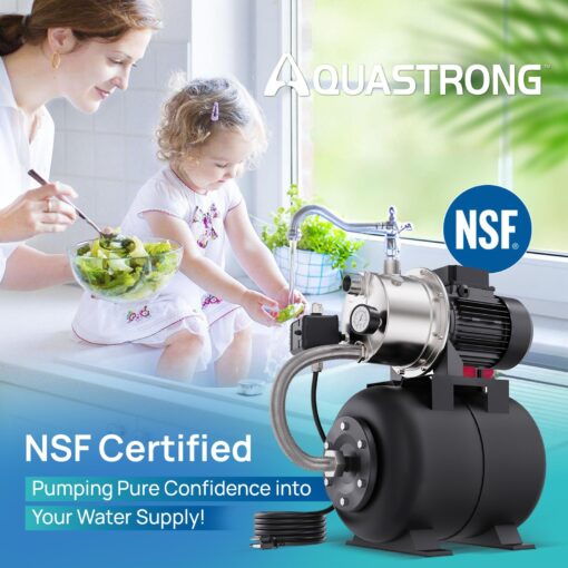 Aquastrong 1.6 HP Shallow Well Pump with Pressure Tank, NSF Certified, 1320 GPH, 115V, Stainless Steel Irrigation Pump, Automatic Water Booster Jet Pump for Home, Garden, Lawn - Image 7