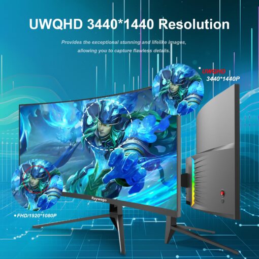 Raywego 34 inch Ultrawide Curved Computer Gaming Monitor 165Hz UWQHD 3440x1440,1500R -PIP,1ms (MPRT),HDR, 300nits, sRGB99%,FreeSync,HDMI2.0(TMDS) x2,DP1.4 x2,Eye Care,Support - Image 8