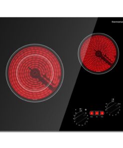 Apartment Electric Cooktop, ThermoMate 21 Inch Built-in Radiant Electric Stove Top, 3700W Ceramic Stove Top with 2 Burners, UL Certified, Knob Control, 240V