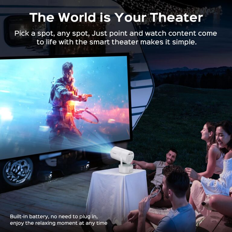 Mini Projector with WiFi and Bluetooth, 4K Decoding, 1080P Supported, 270 Rotatable, 150'' Screen, Auto Keystone, Home & Outdoor, Portable, Smart Projector, White - Image 2
