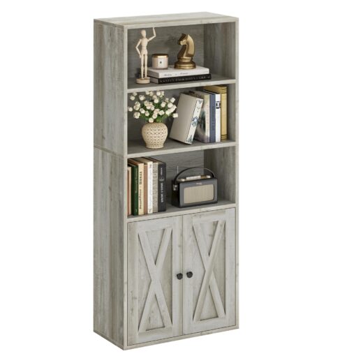 IRONCK Industrial Bookshelves and Bookcases with Doors 11.8 in Depth Floor Standing 5 Shelf Display Storage Shelves Bookcase Home Decor Furniture for Home, Office, Living Room, Bedroom