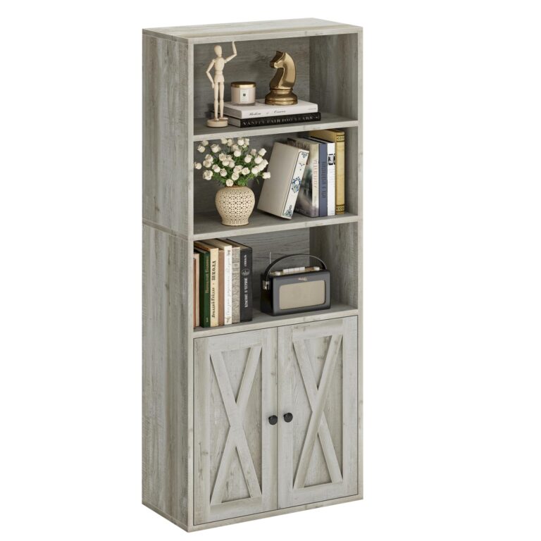 IRONCK Industrial Bookshelves and Bookcases with Doors 11.8 in Depth Floor Standing 5 Shelf Display Storage Shelves Bookcase Home Decor Furniture for Home, Office, Living Room, Bedroom