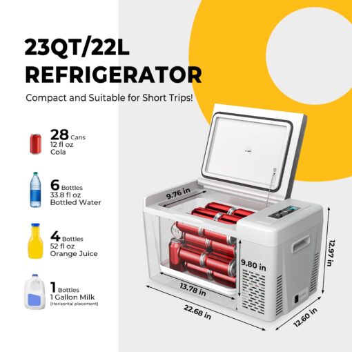 BougeRV 12 Volt Refrigerator With 23 Quart Cover, 12V Car Fridge 23 Quart Portable Freezer Compressor Cooler Compressor Freezer, 12/24V DC 110~240V AC, -7℉~50℉ for Truck RV SUV - Image 7