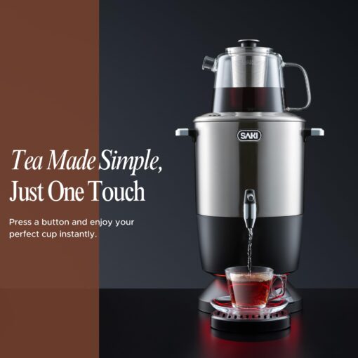 SAKI Chaiovar Electric Samovar - 4L Stainless Steel Electric Tea Maker, Temperature Display, Large Ceramic Teapot, Boil Dry & Auto Shut Off, Best for Persian, Russian, and Turkish Tea (Silver) - Image 5