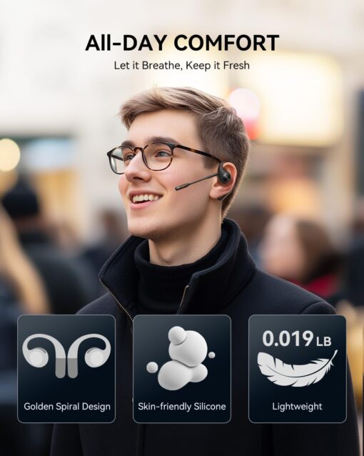 EMEET Airflow Open Ear Headphones with Mic, Zoom Certified, True Wireless Headsets with Detachable Microphone, ENC+VoiceCore 2.0 Noise Cancelling, Bluetooth 5.3, Multi-Point, Wireless Earbuds for Work - Image 4