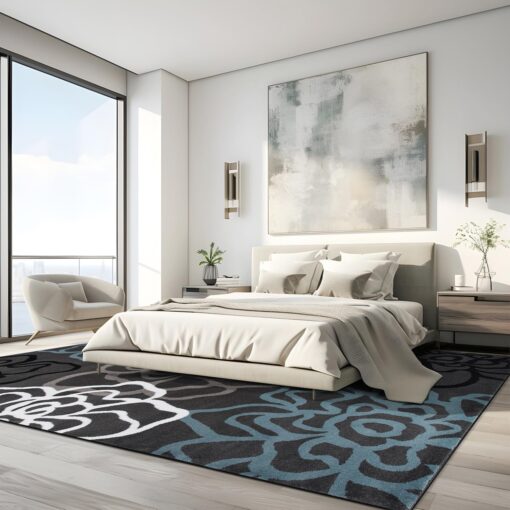 Rugshop Contemporary Modern Floral Abstract Flowers Easy Maintenance for Home Office, Living Room, Bedroom, Kitchen Soft Area Rug 9' x 12' Gray - Image 3