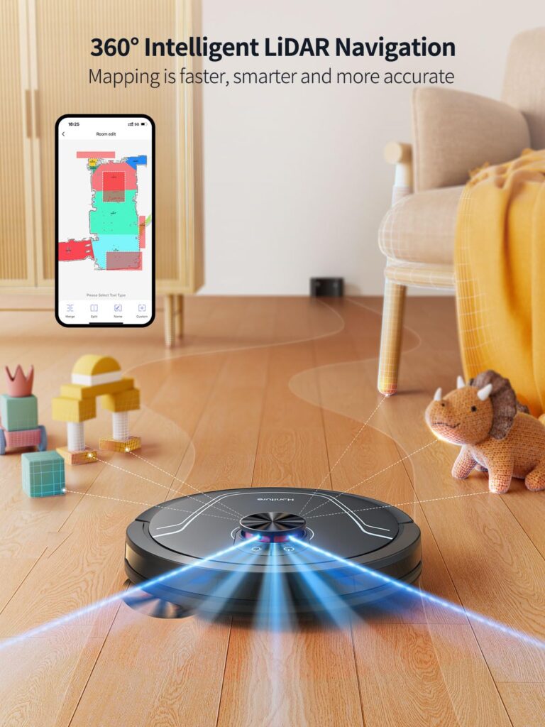 HONITURE Robot Vacuum and Mop Combo,V8 Pro Robot Vacuum Cleaner with 5000Pa Max Suction,Laser Navigator Robotic Vacuums with 180 Mins Run Time,Self-Charging,App Control,Ideal for Pet Hair - Image 7