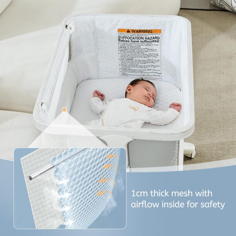VaVaSoo Rocking Bassinet for Baby Electric 3 Motion Automatic Bedside Sleeper Auto Rolling Newborn Cradle Rocks Itself 5 Height Adjustable with Music, Wheels, Storage, Grey & White - Image 7