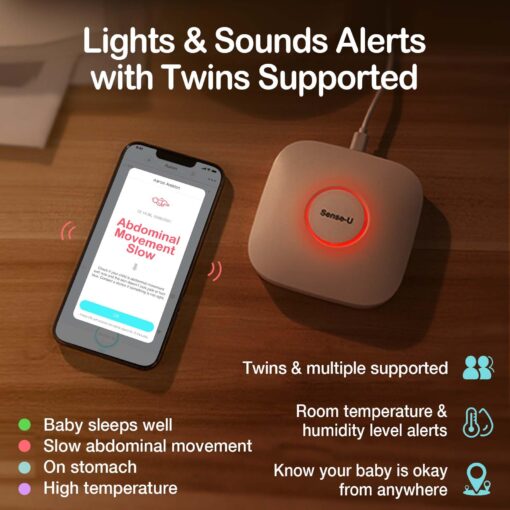 Sense-U Smart Baby Monitor Pro(Long Range) with Arousal Vibration, Audible & App Alerts Anywhere: Tracks Abdominal Movement, Rollover, Sleeping Position, Feeling Temperature, Wearable Sleep Monitor - Image 2