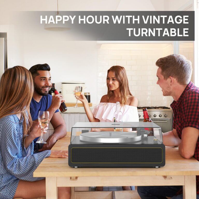 Turntable Record Player with Built-in Speakers, Vinyl Record Player Support Bluetooth Playback Auto Stop 33&45 RPM Speed RCA Line Out AUX in All-in-one Belt-Drive Turntable for Vinyl Records Black - Image 2