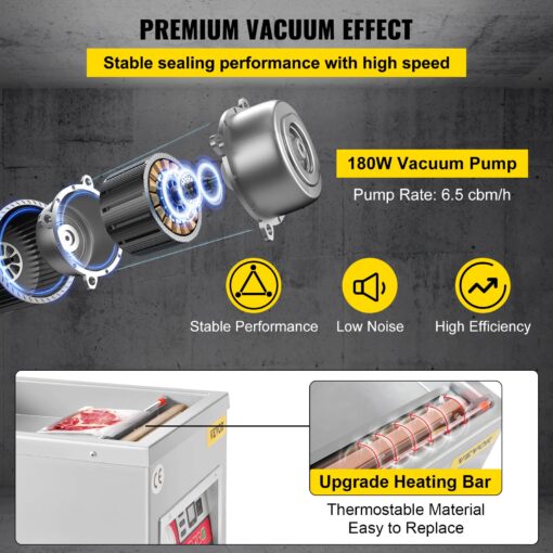 VEVOR Chamber Vacuum Sealer, DZ-260A 6.5 cbm/h Pump Rate, Excellent Sealing Effect with Automatic Control, 110V/60Hz Professional Foods Packaging Machine Used for Fresh Meats (260W) - Image 8
