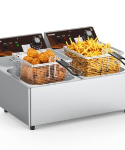 Commercial Deep Fryer with Baskets 20.7Qt Dual Tank Upgraded Electric Countertop Fryer Heavy Duty 1mm Thickened Stainless Steel Deep Fryers, 120V, 3600W, UL Certified