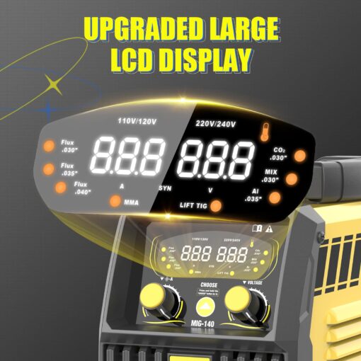 HIZONE 140A MIG Welder, 6 in 1 Gas MIG/Gas MAG/Gasless Flux Core/Stick/Lift TIG/Aluminum Welding Machine Large LED Display 120V/240V Multi Process Welder - Image 6