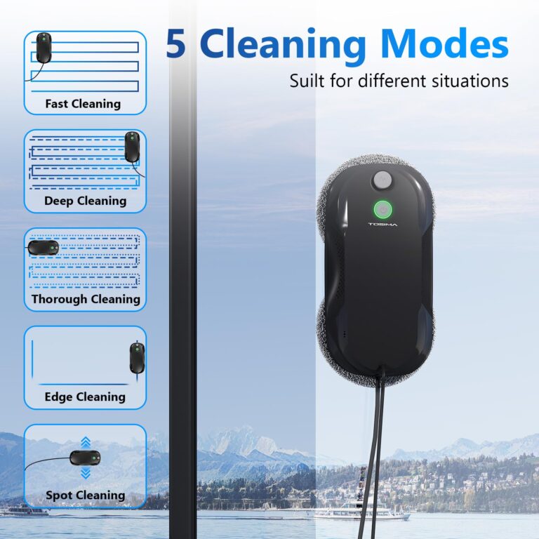 Tosima W5 Window Cleaning Robot, Dual Direction Auto-Spray Smart Window Cleaner with Triple Safety System, Smart Navigation, Remote Control, for All Smooth Surfaces, with 8 Rags, Black - Image 7