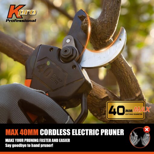 Cordless Electric Pruning Shears 40MM, Kebtek Professional Pruning Shears Battery Powered 18V Brushless Motor 2Pack 2AH Rechargeable Battery-LCD Display Screen (KT940) - Image 9