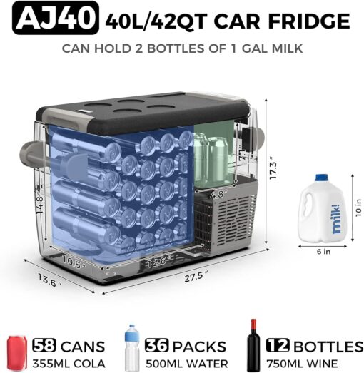 Setpower AJ40 Portable Refrigerator with Cover 42 Quart Electric Cooler 12 Volt Refrigerator Car Fridge Car for Truck Van RV Camping Travel Fishing - Image 5
