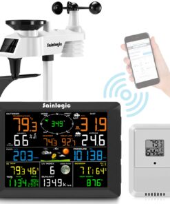 Sainlogic 8.3 Inch Color Display WLAN Weather Stations Wireless Indoor Outdoor with 7-in-1 Rain Gauge and Wind Speed Sensor, Internet Wireless Weather Station Remote Monitoring System