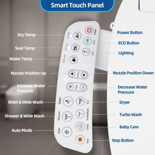 TooCust Bidet Toilet Seat Elongated - Electronic Heated Toilet Seat Elongated with Dryer and Warm Water, Temperature Controlled Wash, Smart Touch Panel, Nightlight, Elongated Toilet Seat Slow Close - Image 7