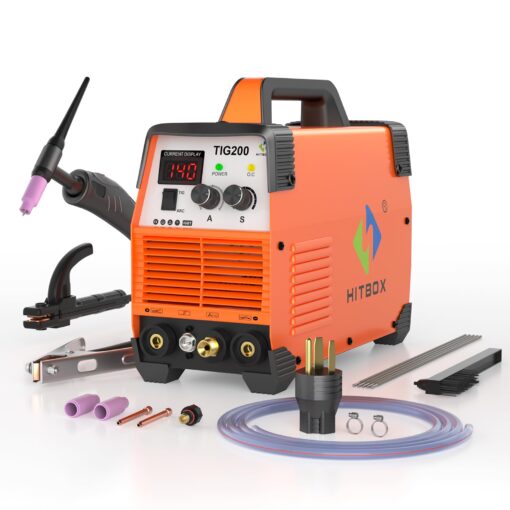 HITBOX TIG Welder, 200A 2 in 1 HF TIG/Stick Welder, 110v/220v Dual Voltage TIG Welding Machine IGBT Digital Inverter Welder with Post Gas Function(TIG200)