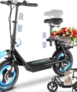 Caroma Peak 560W Electric Scooters for Adults, 14" Tire,188Wh Battery, 15Miles Range, 20MPH Top Speed, Adjustable Electric Scooter with Seat, Commuter Ebike for Adults&Teens(Black)