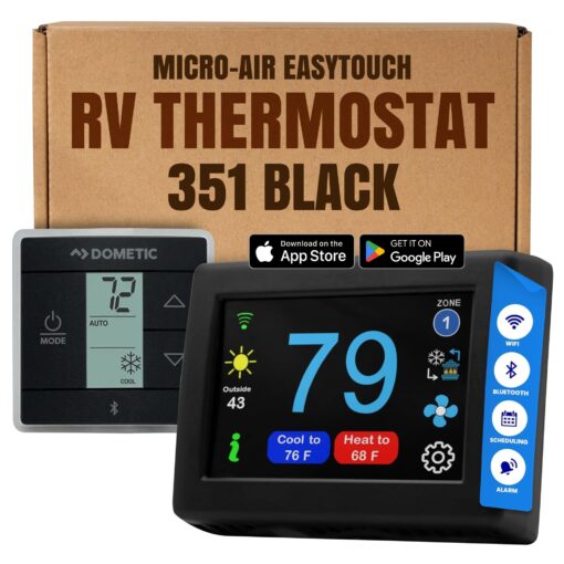 MICRO-AIR EasyTouch Digital WiFi or Bluetooth Thermostat, Programmable & Reliable Replacement RV Dometic Thermostat & Outdoor RV Camping, Heat & AC, Air Conditioner (351 Black)