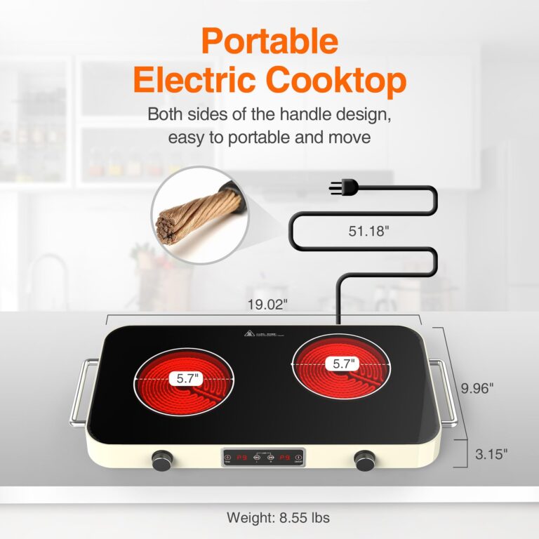 GIHETKUT Electric Cooktop, 2200W 110V Electric burner, Electric Stove Top with 2 Handle, 2 Burner Electric Cooktop with 9 Power Settings,Knob Control Child Safety Lock & Timer. - Image 5