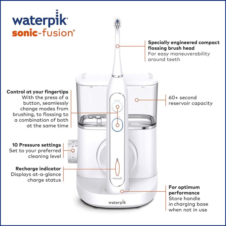 Waterpik White Sonic-Fusion Toothbrush and Heads (Set of 4). Brush and Floss at The Same Time. Soft Bristles Gently Brush While The Water Flosser Removes Plaque and Debris from Teeth and Gumline. - Image 5