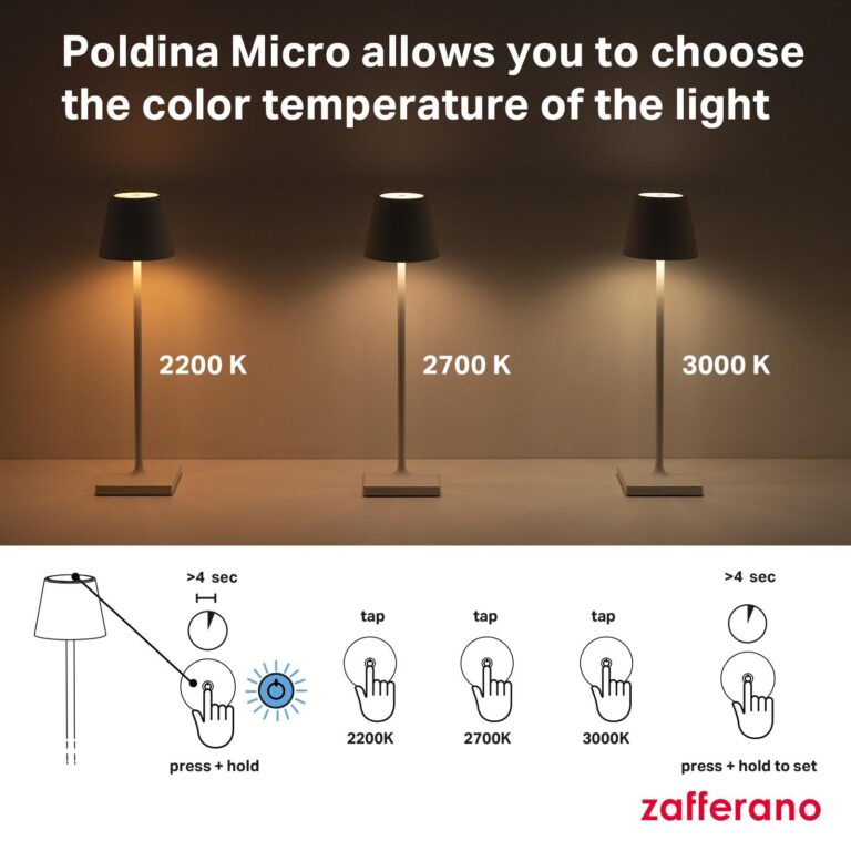 Zafferano, Poldina Micro Lamp with Glossy Chrome Finish, Rechargeable Cordless Table Lamp with Touch Controls, Usable as an Indoor Lamp, Dimmer, 2200-3000 K, Height 10.8 Inches - Image 4