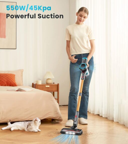 CHEBIO Cordless Vacuum Cleaner, 550W/45Kpa Vacuum Cleaners for Home with Self-Standing, MAX 60Mins Vacuum with LED Display, Anti-Tangled Stick Vacuum, Lightweight Vacuum Cleaner for Carpet/Pet Hair - Image 8
