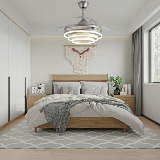 Zenouidle 42" Retractable Ceiling Fan with Lights and Remote,Invisible LED Rings Fandeliers Modern Chandelier Ceiling Fans with 3 Color 6 Speed for Kitchen Bedroom（Chrome） - Image 8