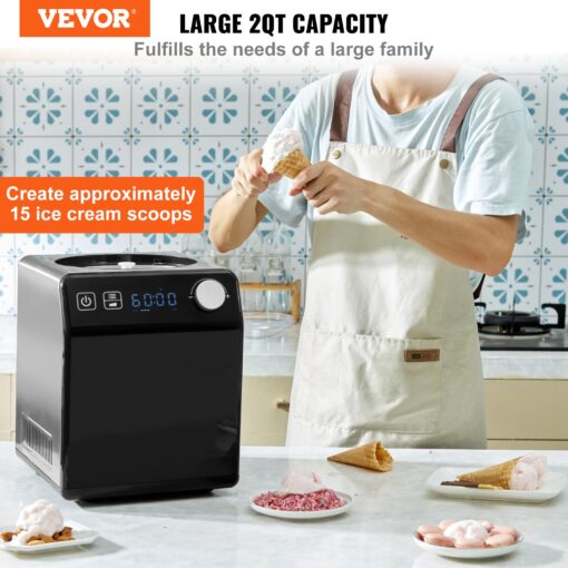 VEVOR Upright Automatic Ice Cream Maker with Built-in Compressor, 2 Quart No Pre-freezing Fruit Yogurt Machine, Stainless Steel Electric Sorbet Maker, 4 Modes Gelato Maker with Digital Display & Timer - Image 9