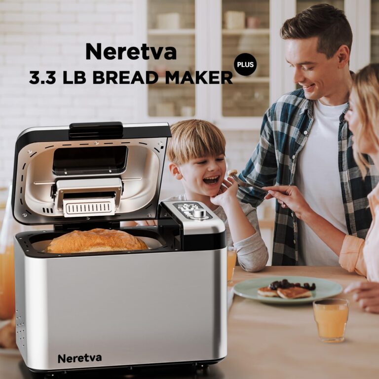 Neretva Bread Maker, 3.3LB Larger Bread Machine 15-in-1 Stainless Steel & Nonstick Ceramic Pan & Auto Nut Dispenser Breadmaker Machines Full Touch Panel with Gluten Free White Wheat Rye French Pizza - Image 3