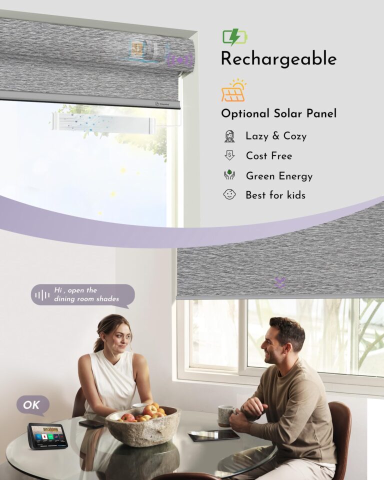 Graywind Smart Blackout Roller Shades Compatible with Alexa Google Textured Gleaming Fabric Rechargeable Motorized Blinds Cordless Remote Control Window Shades, Custom Size (Striped Grey) - Image 6