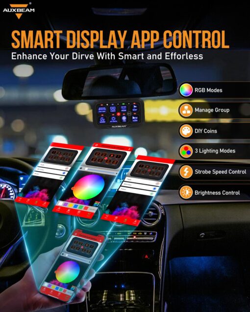 Auxbeam 8 Gang Switch Panel Bluetooth AR-800 RGB Switch Pod with Backlit Off Toggle Momentary Pulsed Auxiliary Switch Panel for Truck SUV ATV Marine RV Multifunction 12-24V Waterproof 2 Years Warranty - Image 8