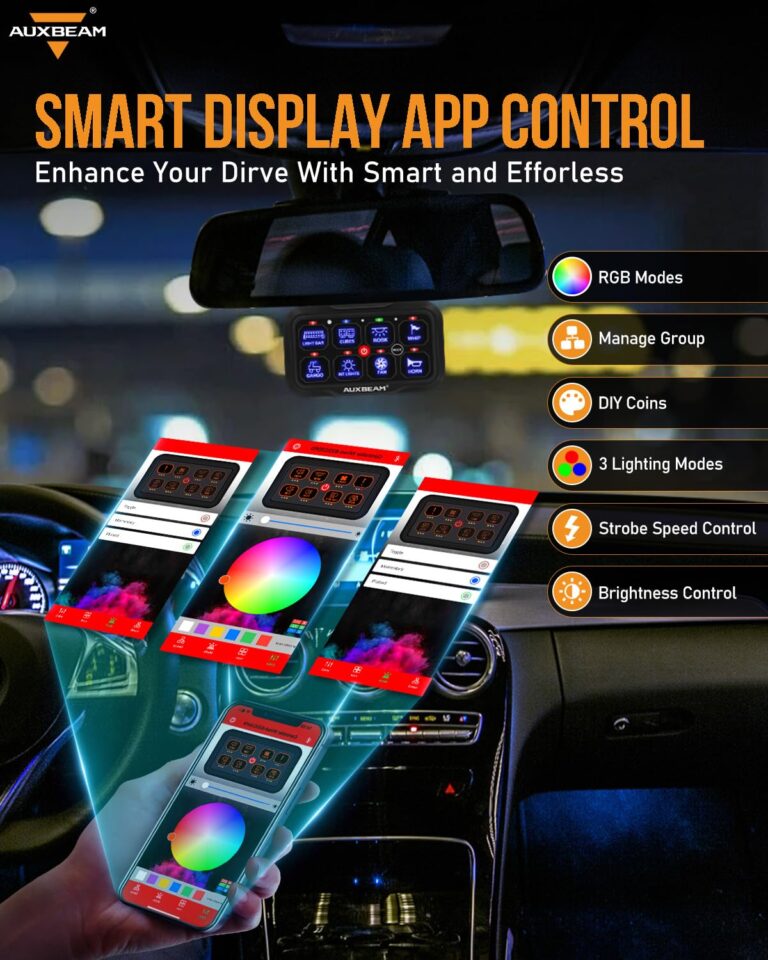 Auxbeam 8 Gang Switch Panel Bluetooth AR-800 RGB Switch Pod with Backlit Off Toggle Momentary Pulsed Auxiliary Switch Panel for Truck SUV ATV Marine RV Multifunction 12-24V Waterproof 2 Years Warranty - Image 8