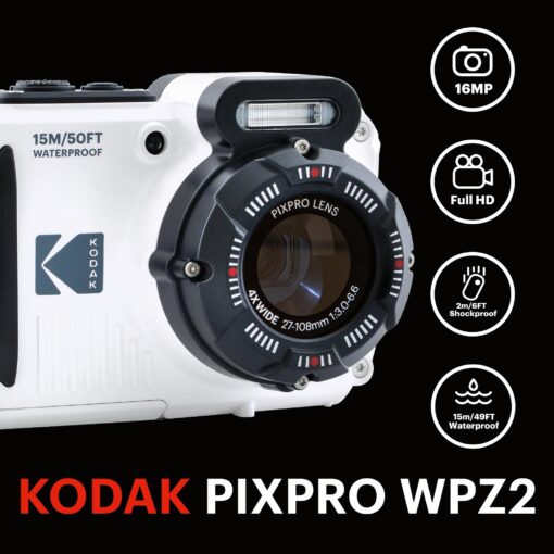 Kodak Pixpro WPZ2 - Compact Digital Camera 16M Pixels, Waterproof to 15m, Shockproof, Video 720p, LCD Screen 2.7 - Li-ion Battery, White - Image 9