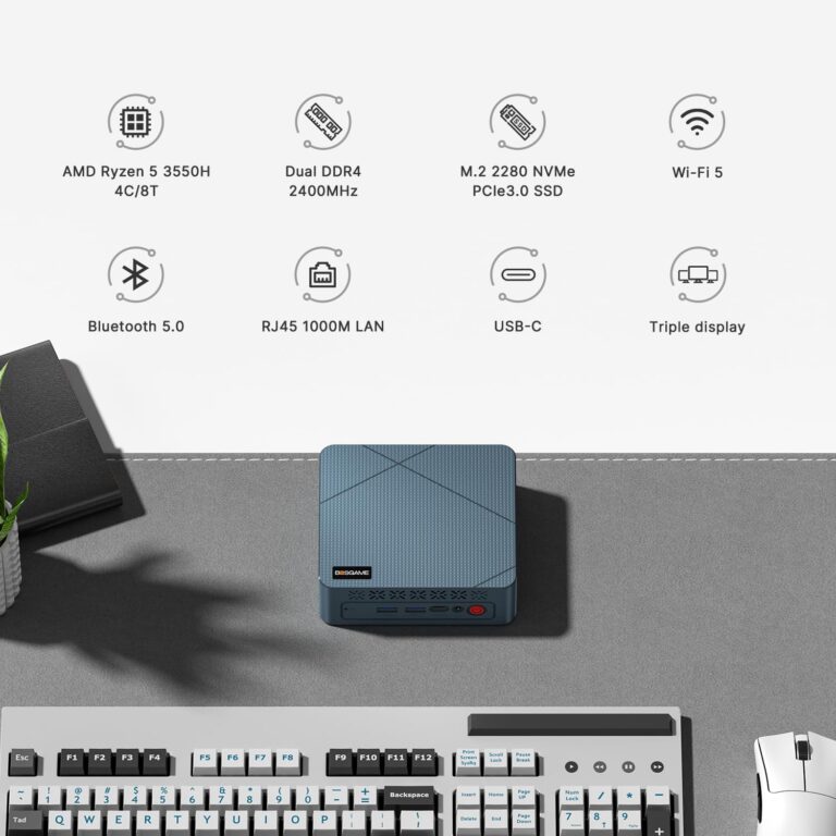 BOSGAME E2 Mini PC Desktop Computers, AMD Ryzen 5 3550H, 16GB DDR4, 512GB SSD, Win 11 Pro, 4K Triple Display, Type-C/USB3.2, RJ45/Wi-Fi 5/BT 5.0, Compact Silent PC for Office, Streaming, Home Theater - Image 9