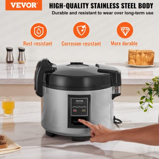 VEVOR Commercial Rice Cooker, 60-Cup Rice Cooker, 13.74 Qt / 13 Liter Large Rice Cooker and Warmer with Nonstick Inner Pot, Fast Cooking and 12-Hour Keep Warm, with Rice Cup and Paddle, for Restaurant - Image 9