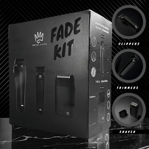 Royal Clips Hair and Beard Fade Kit 2.0 – Professional Clipper, Trimmer & Foil Shaver Bundle for Men, Complete Haircut Set for Barbers, Home Use & Grooming – 5-Hour Battery, 10pcs Limit Combs - Black - Image 7