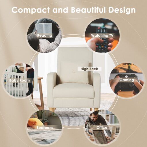 COLAMY Fabric Accent Living Room Chairs Set of 2, Upholstered Arm Chair Reading Side Chair, Single Sofa with Back Pillow and Wood Legs, Beige - Image 4